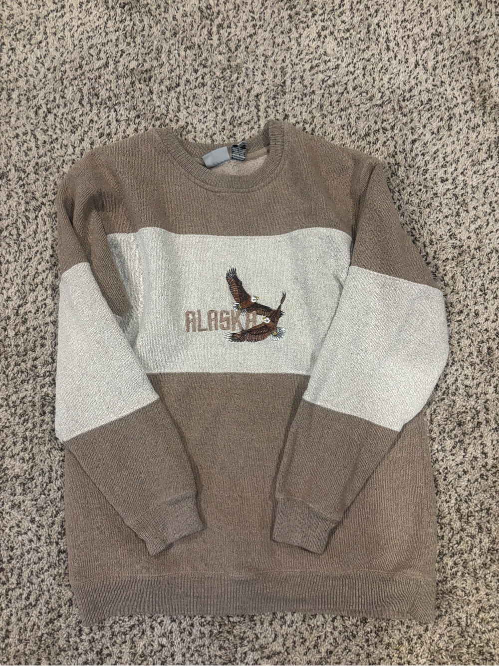 Brown and Cream Crewneck Sweater with Eagle Graphic